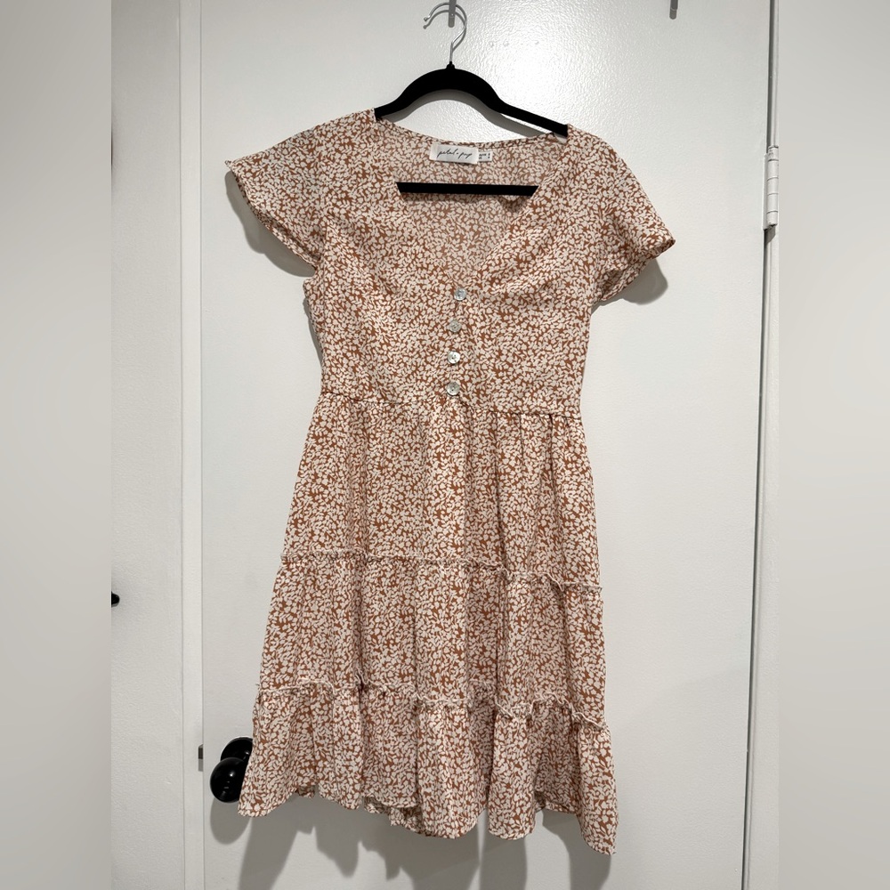 Petal & Pup Floral Mini Dress - Cream and Brown